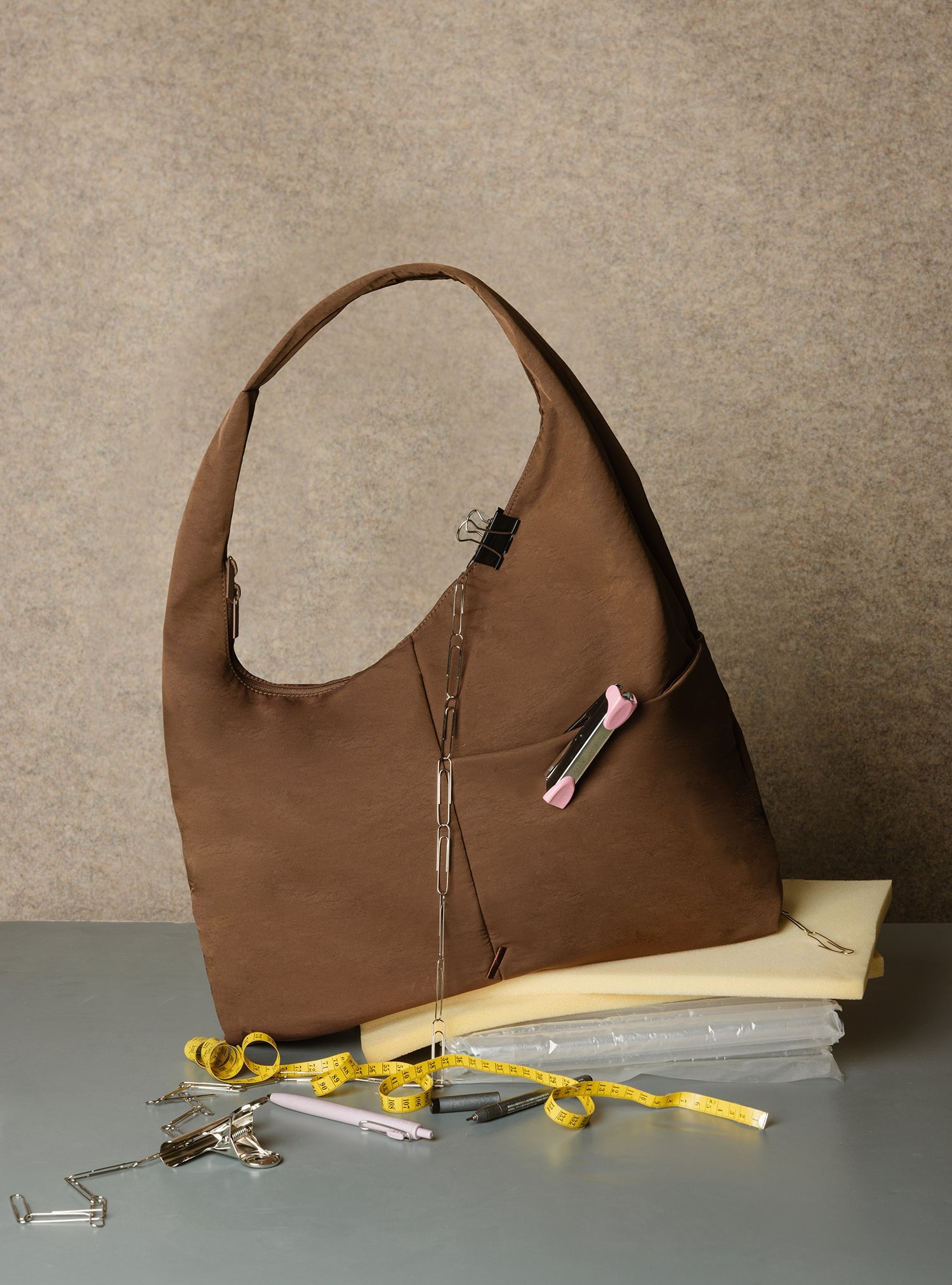 The Arc roomy hobo-style bag in chocolate brown nylon for work and office