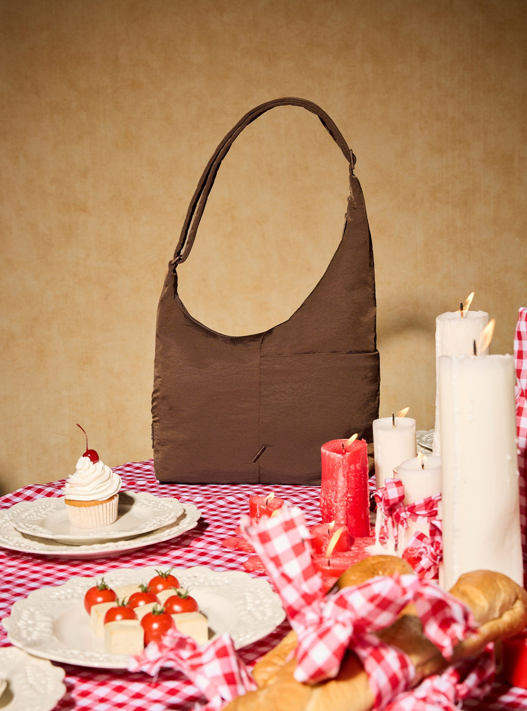 The Midi Arc slouchy hobo bag in chocolate brown nylon for work, travel and everyday use