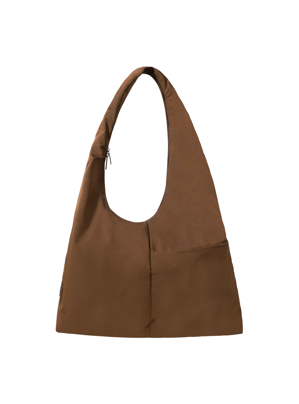 The Arc slouchy hobo-style bag in chocolate brown nylon with adjustable shoulder strap