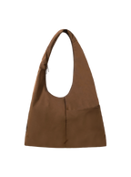 The Arc slouchy hobo-style bag in chocolate brown nylon with adjustable shoulder strap