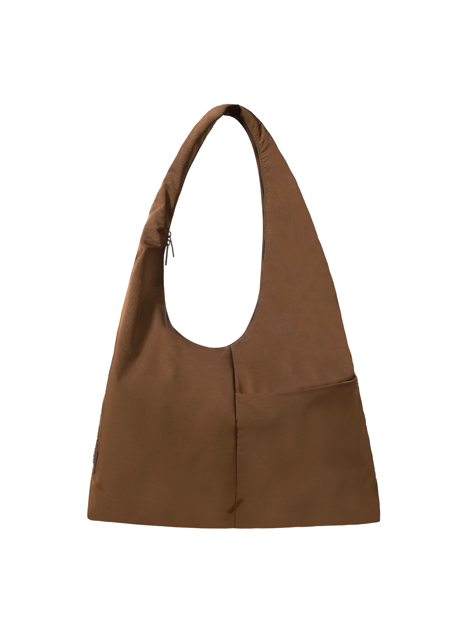 The Arc slouchy hobo-style bag in chocolate brown nylon with adjustable shoulder strap