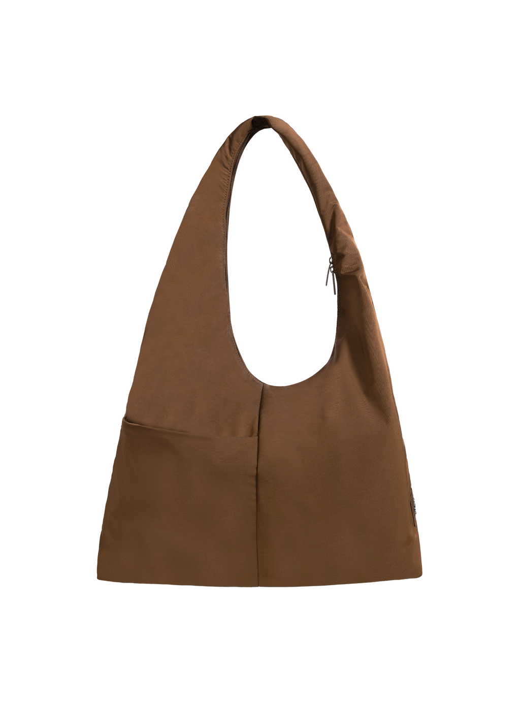 The Arc slouchy hobo-style bag in chocolate brown nylon with exterior pockets