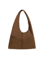 The Arc slouchy hobo-style bag in chocolate brown nylon with exterior pockets