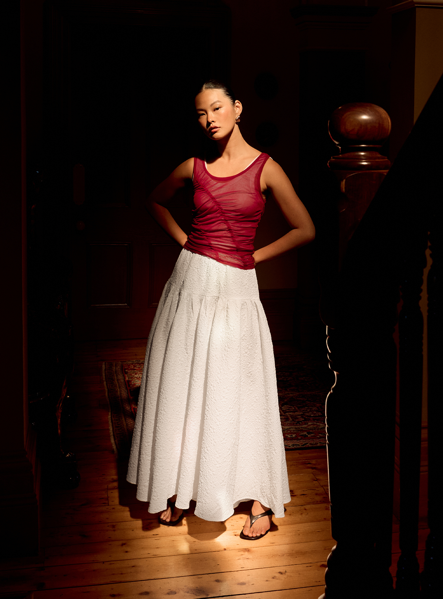 Sheer Ruched Tank (Ruby)