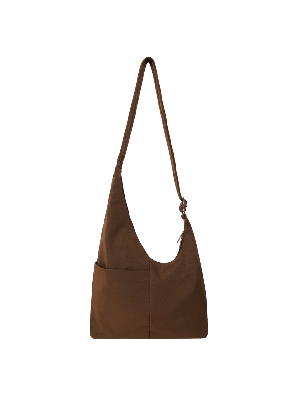 The Midi Arc slouchy hobo bag in chocolate brown nylon with adjustable strap for shoulder or crossbody wear