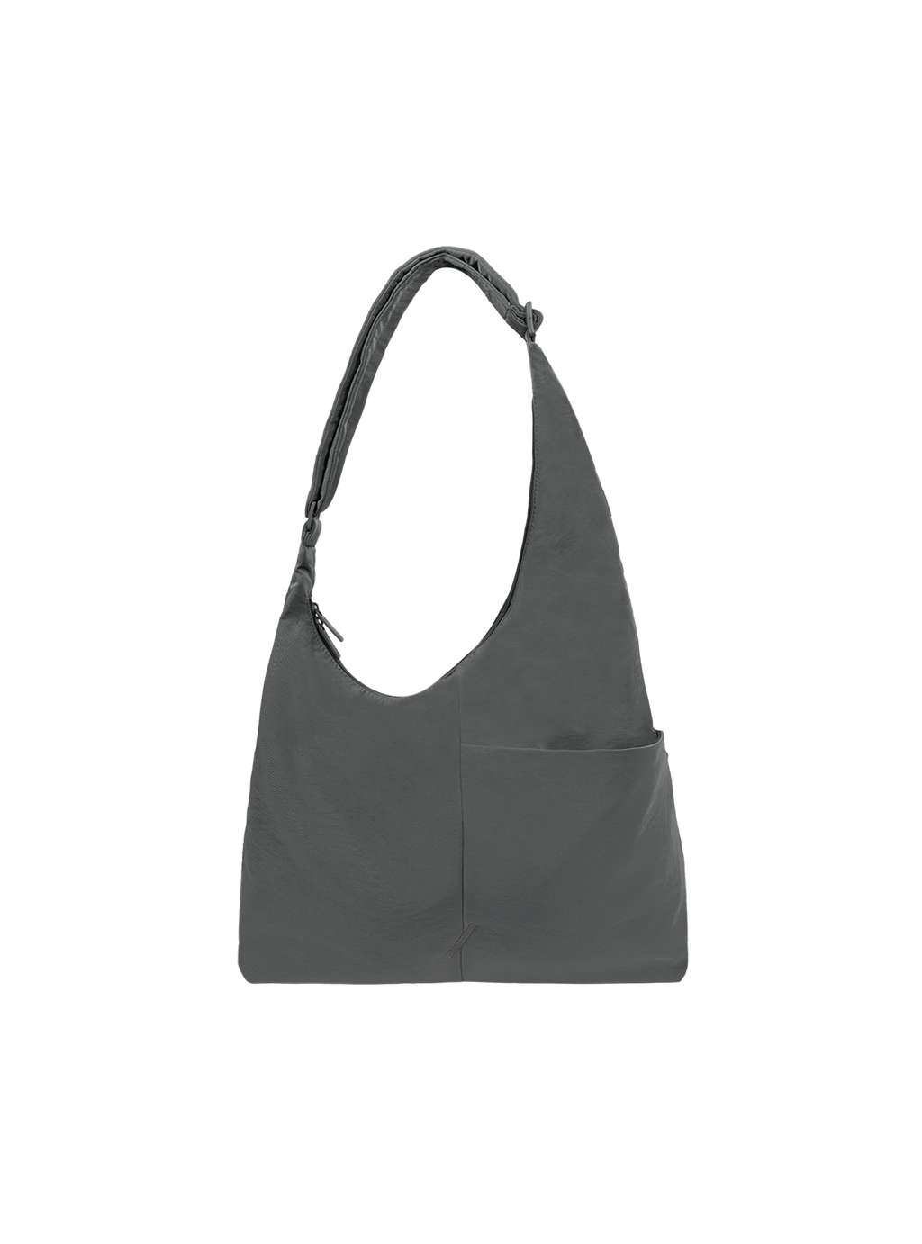 The Midi Arc slouchy hobo-style bag in dark grey nylon with adjustable shoulder strap