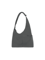 The Midi Arc slouchy hobo-style bag in dark grey nylon with adjustable shoulder strap