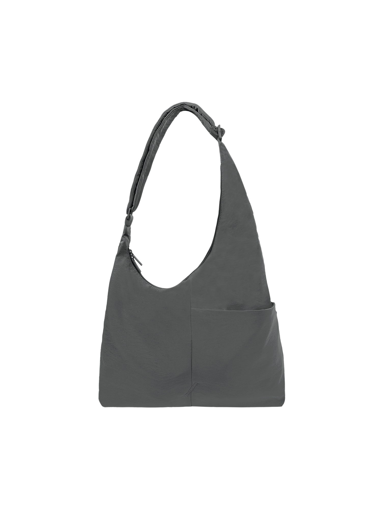 The Midi Arc slouchy hobo-style bag in dark grey nylon with adjustable shoulder strap