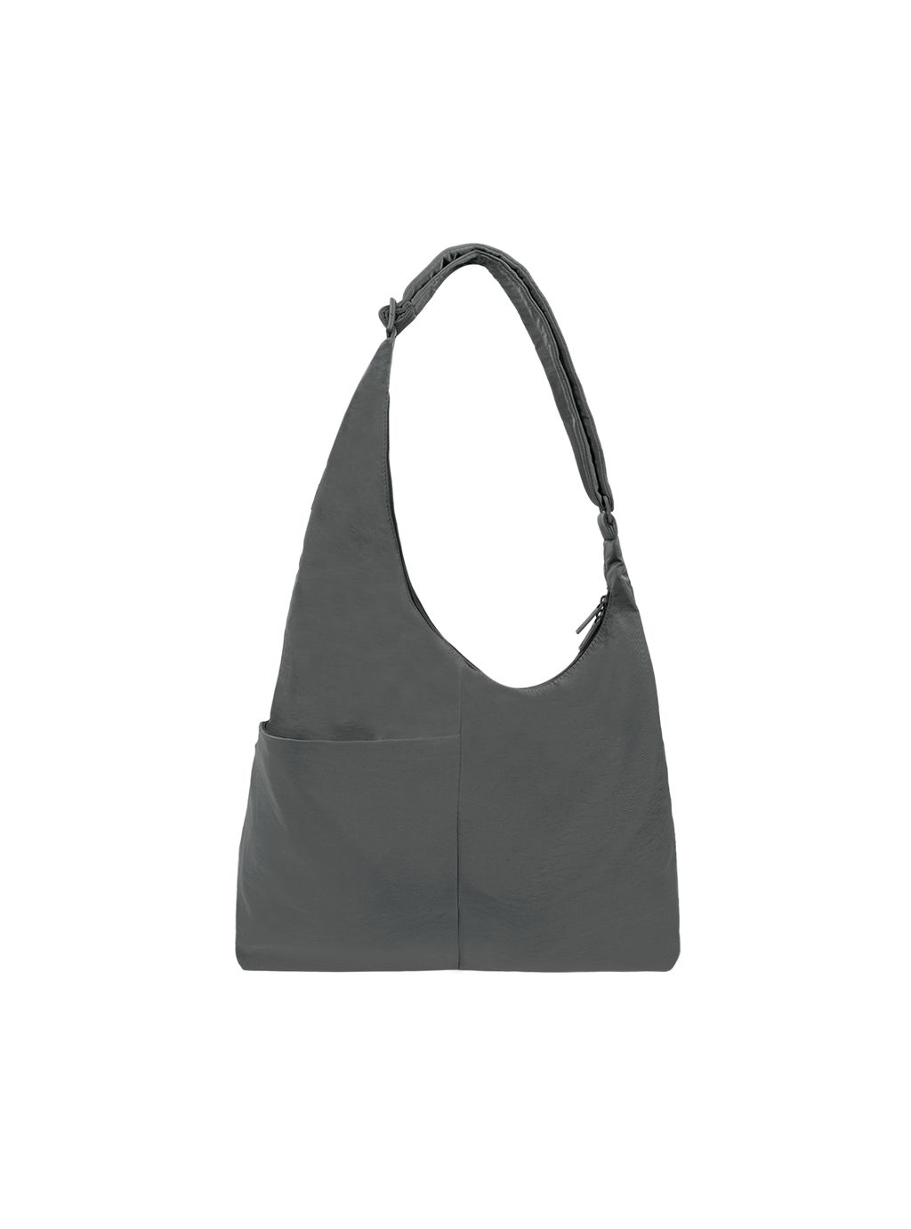 The Midi Arc slouchy hobo-style bag in dark grey nylon with exterior pockets