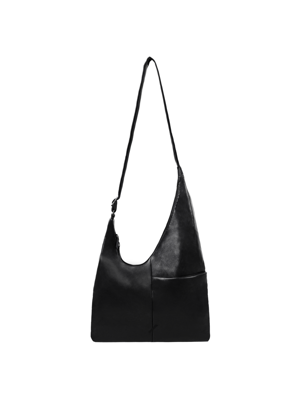 The Midi Arc slouchy hobo bag in matte black vegan leather with adjustable strap for shoulder or crossbody wear