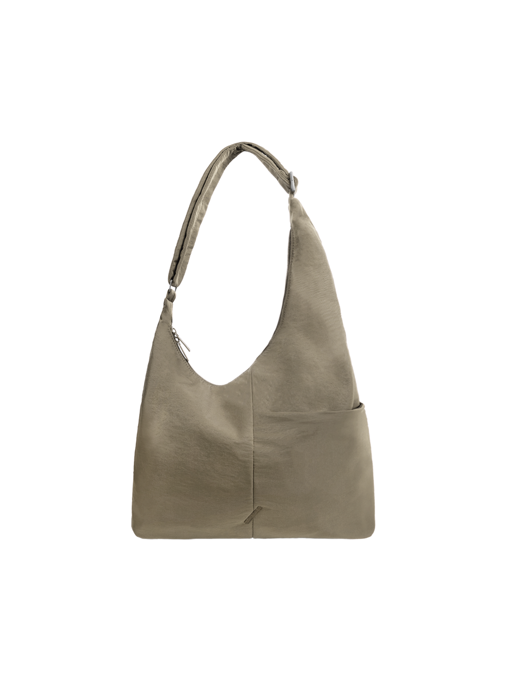 The Midi Arc slouchy hobo-style bag in beige nylon with adjustable shoulder strap