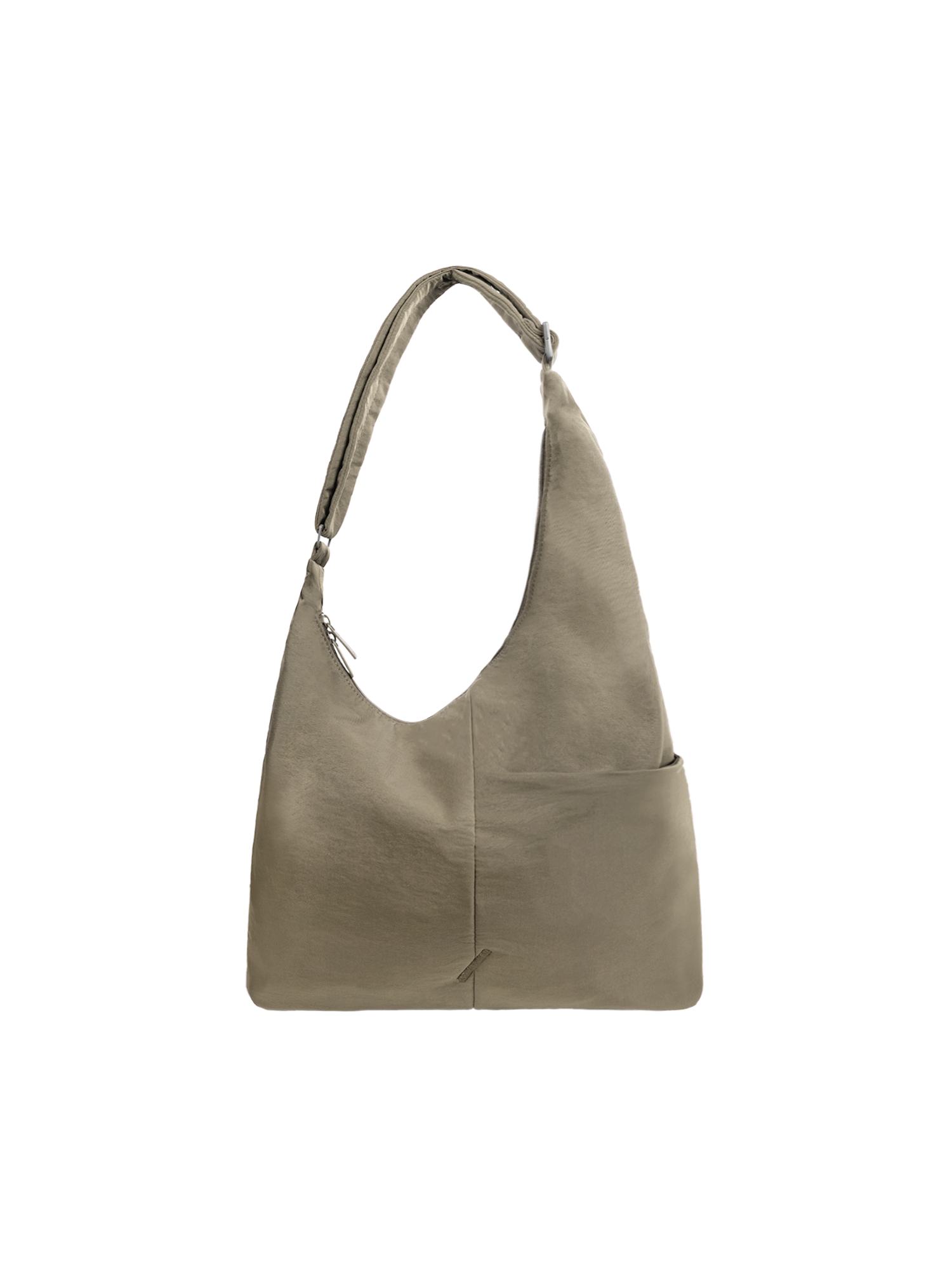 The Midi Arc slouchy hobo-style bag in beige nylon with adjustable shoulder strap