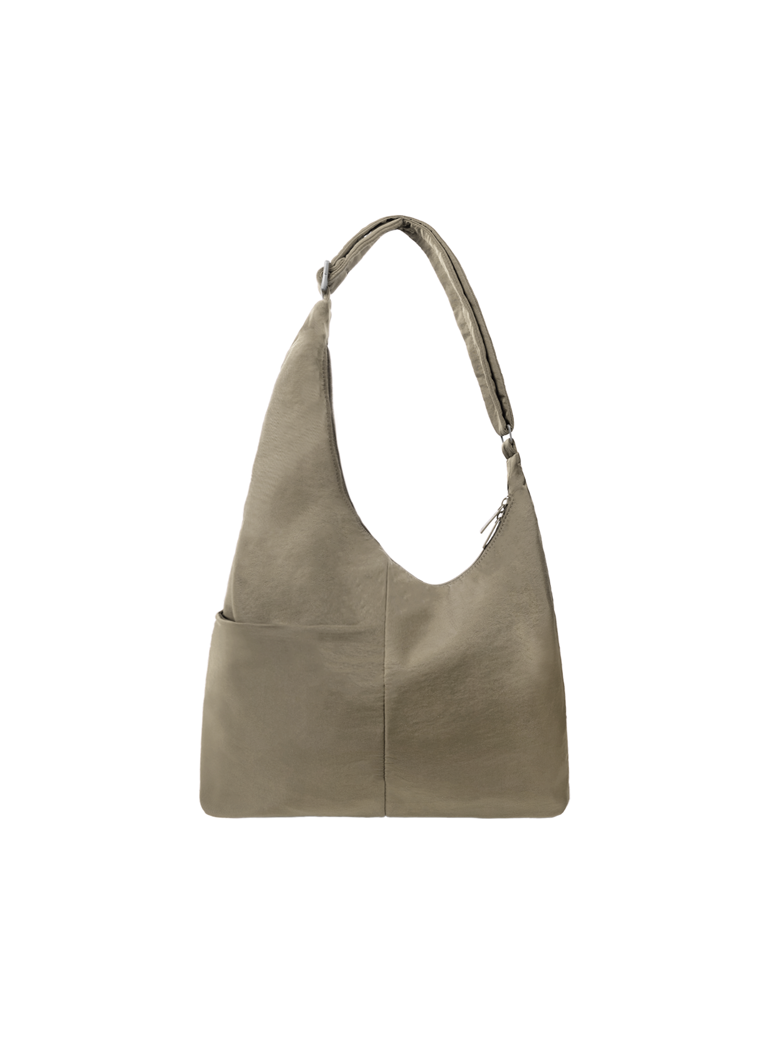 The Midi Arc slouchy hobo-style bag in beige nylon with exterior pockets