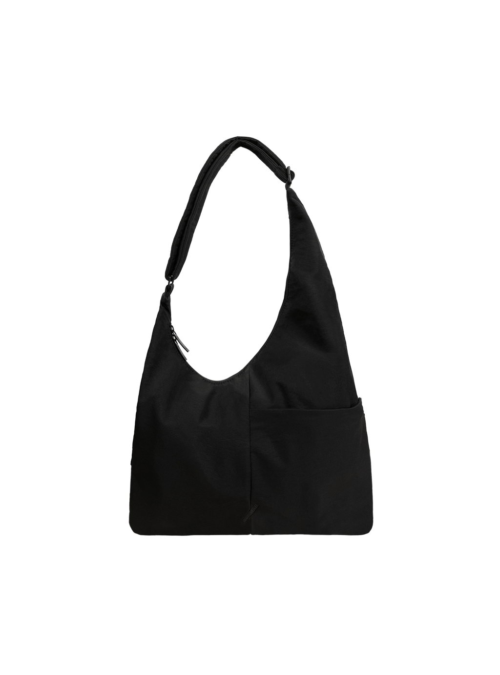The Midi Arc slouchy hobo-style bag in black nylon with adjustable shoulder strap