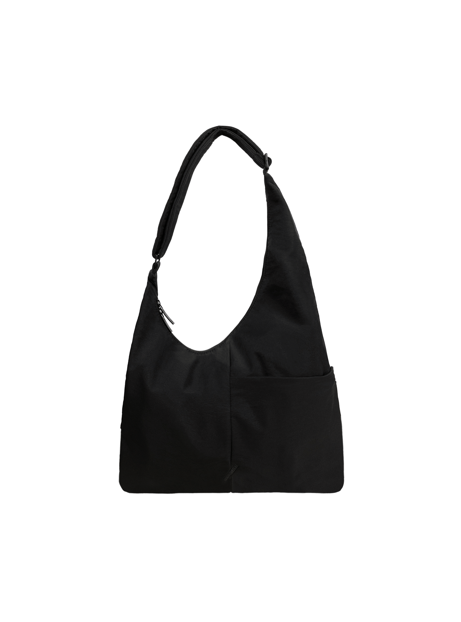 The Midi Arc slouchy hobo-style bag in black nylon with adjustable shoulder strap