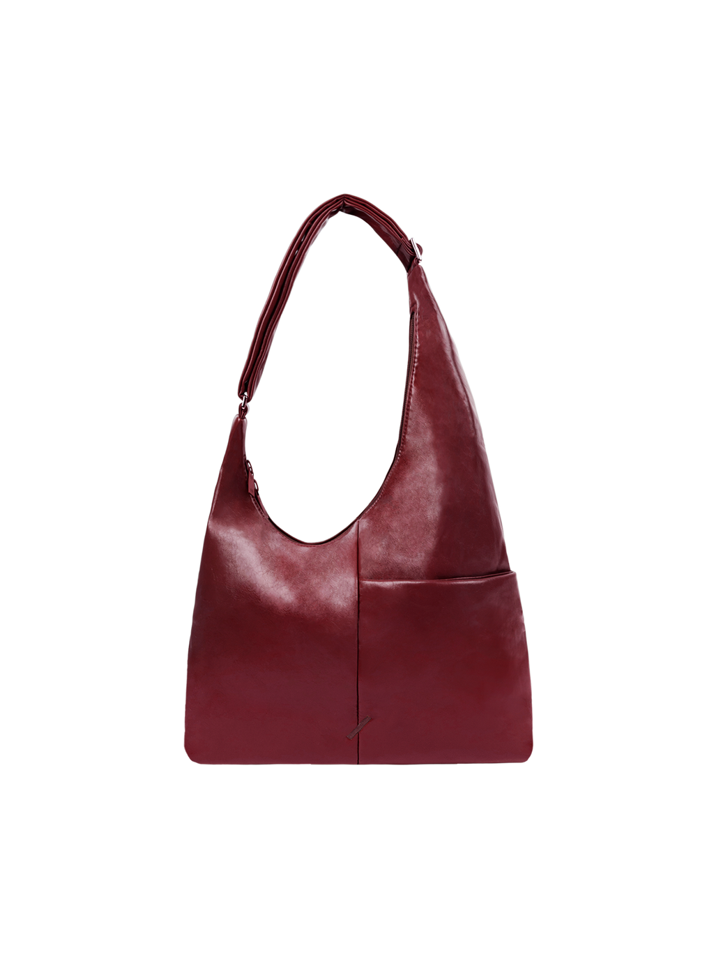 The Midi Arc slouchy hobo-style bag in wine red vegan leather with adjustable shoulder strap
