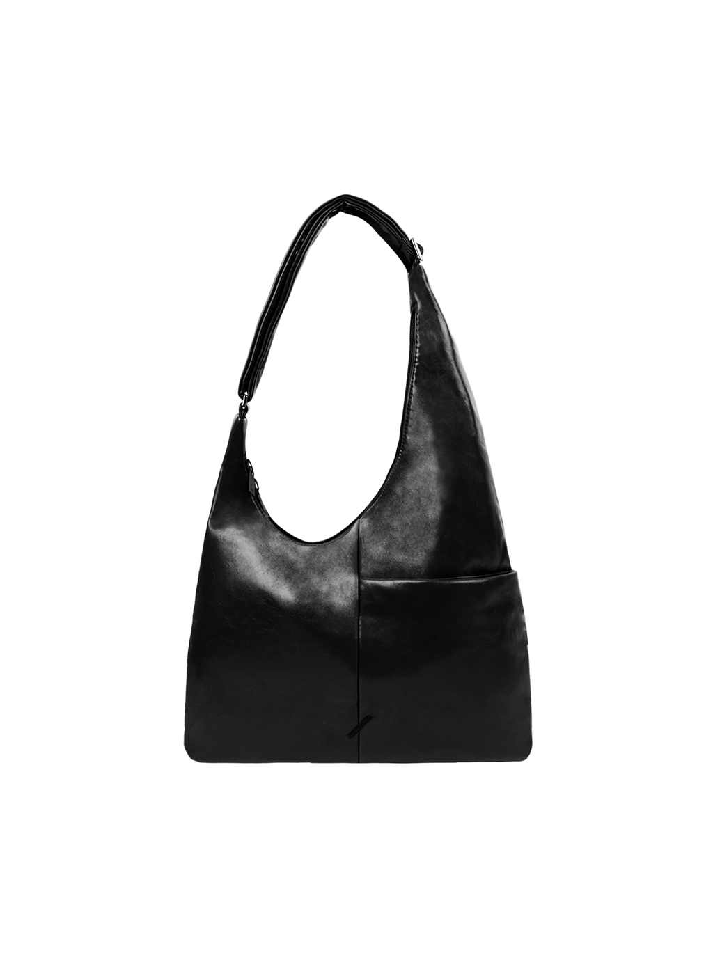 The Midi Arc slouchy hobo-style bag in black vegan leather with adjustable shoulder strap