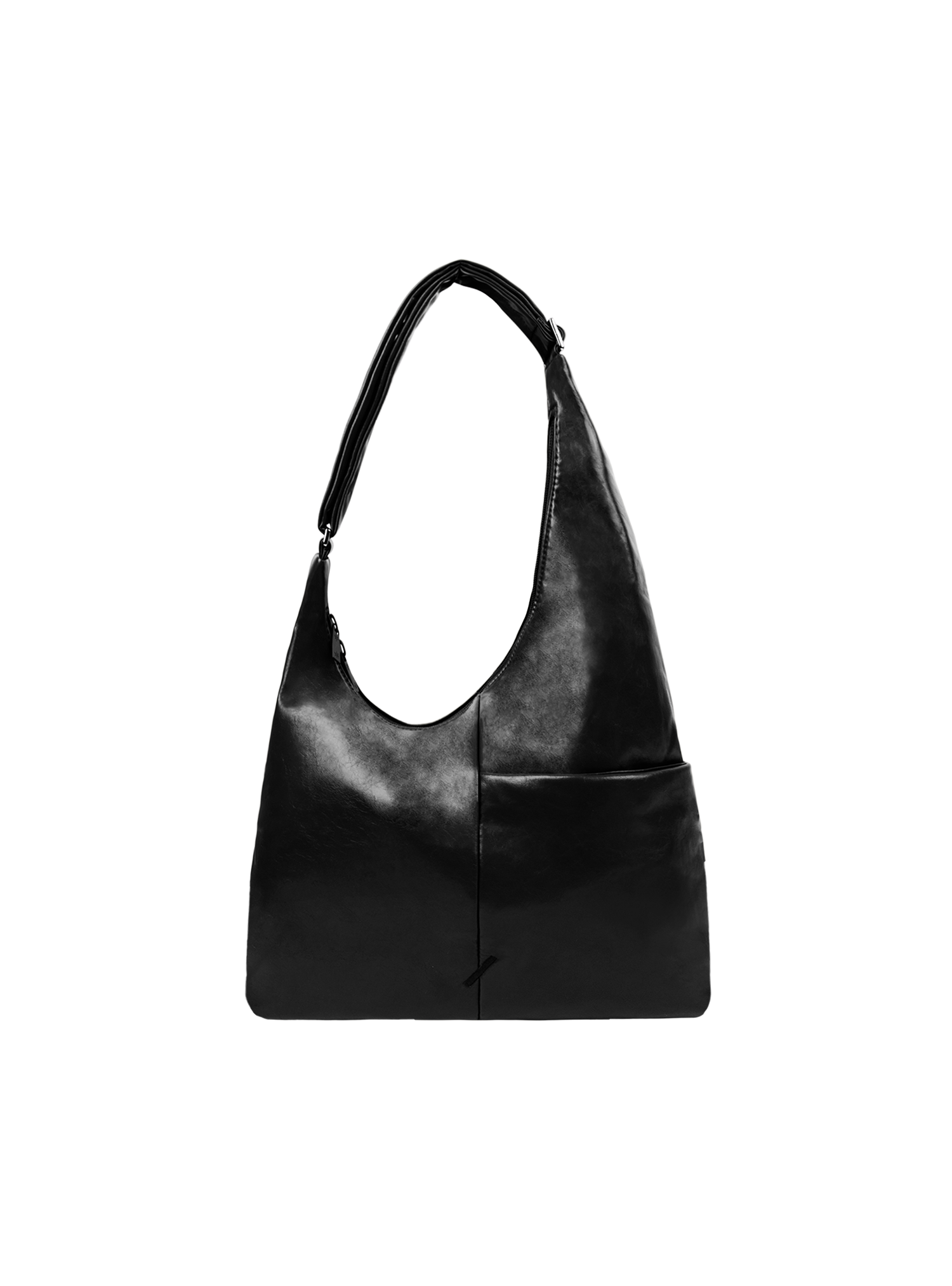 The Midi Arc slouchy hobo-style bag in black vegan leather with adjustable shoulder strap