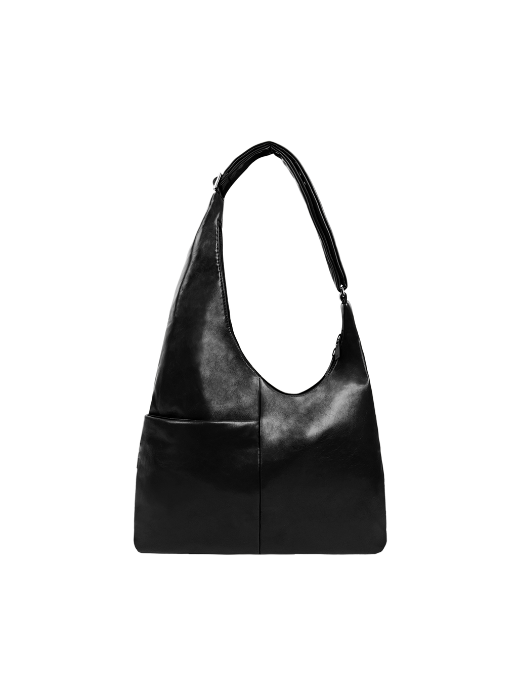The Midi Arc slouchy hobo-style bag in black vegan leather with exterior pockets
