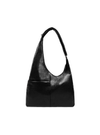 The Midi Arc slouchy hobo-style bag in black vegan leather with exterior pockets