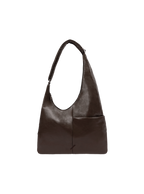 The Midi Arc slouchy hobo-style bag in dark brown vegan leather with adjustable shoulder strap