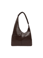 The Midi Arc slouchy hobo-style bag in dark brown vegan leather with exterior pockets
