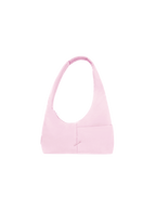 The Mini Arc slouchy hobo-style shoulder bag in light pink nylon with exterior pockets