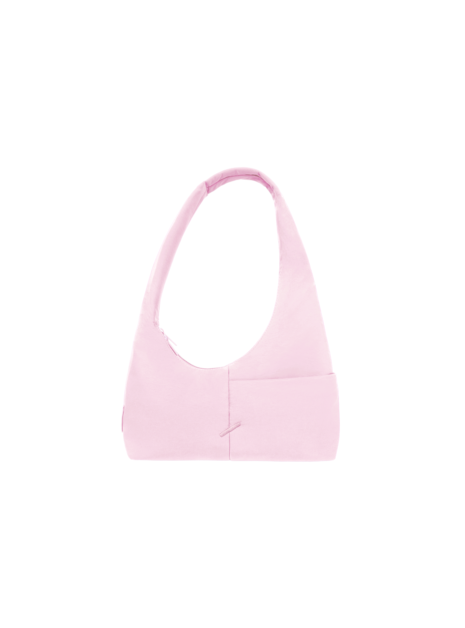 The Mini Arc slouchy hobo-style shoulder bag in light pink nylon with exterior pockets