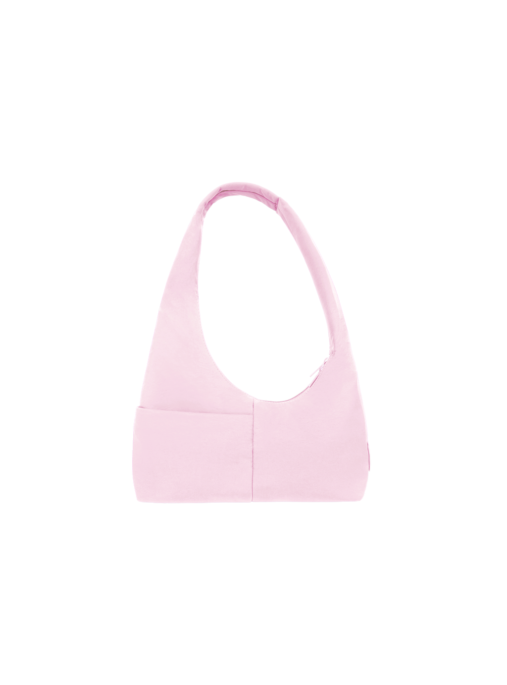 The Mini Arc slouchy hobo-style shoulder bag in light pink nylon with exterior zipped pockets
