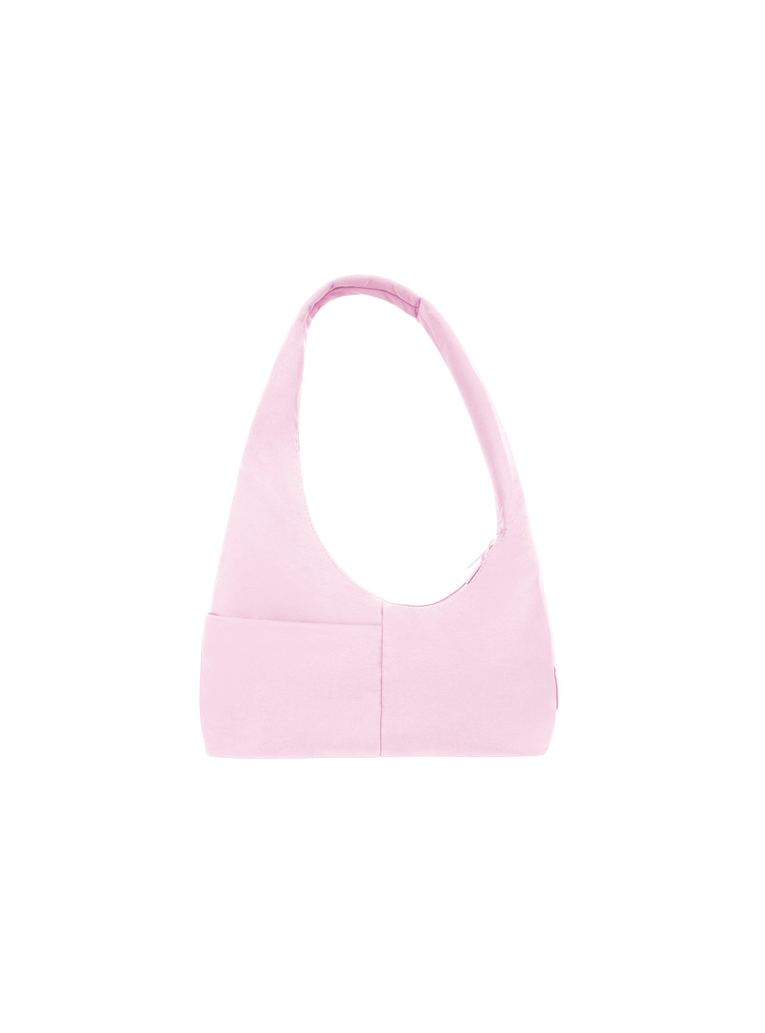 The Mini Arc slouchy hobo-style shoulder bag in light pink nylon with exterior zipped pockets