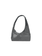 The Mini Arc slouchy hobo-style shoulder bag in deep grey vegan leather with exterior pockets