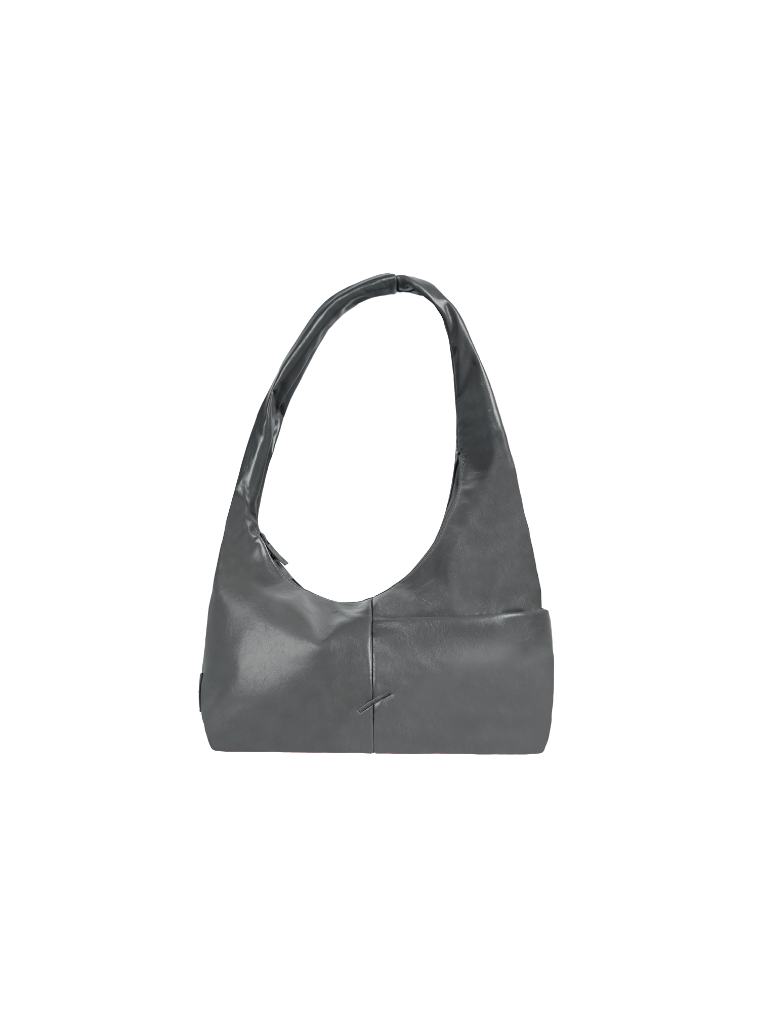 The Mini Arc slouchy hobo-style shoulder bag in deep grey vegan leather with exterior pockets
