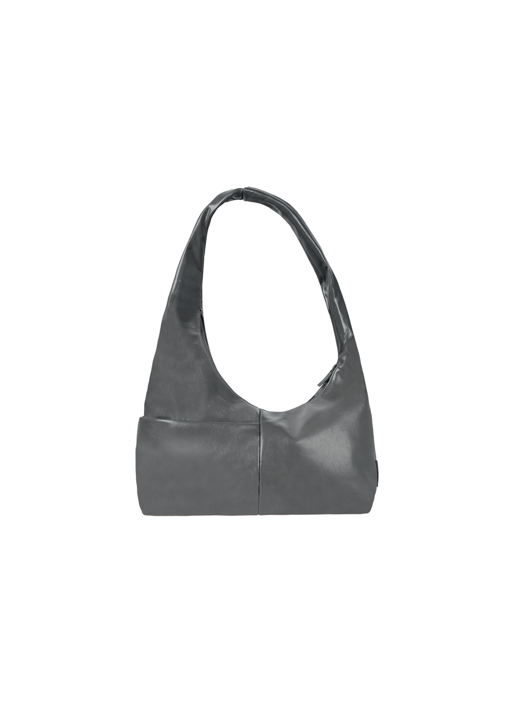 The Mini Arc slouchy hobo-style shoulder bag in deep grey vegan leather with exterior pockets