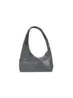 The Mini Arc slouchy hobo-style shoulder bag in deep grey vegan leather with exterior pockets
