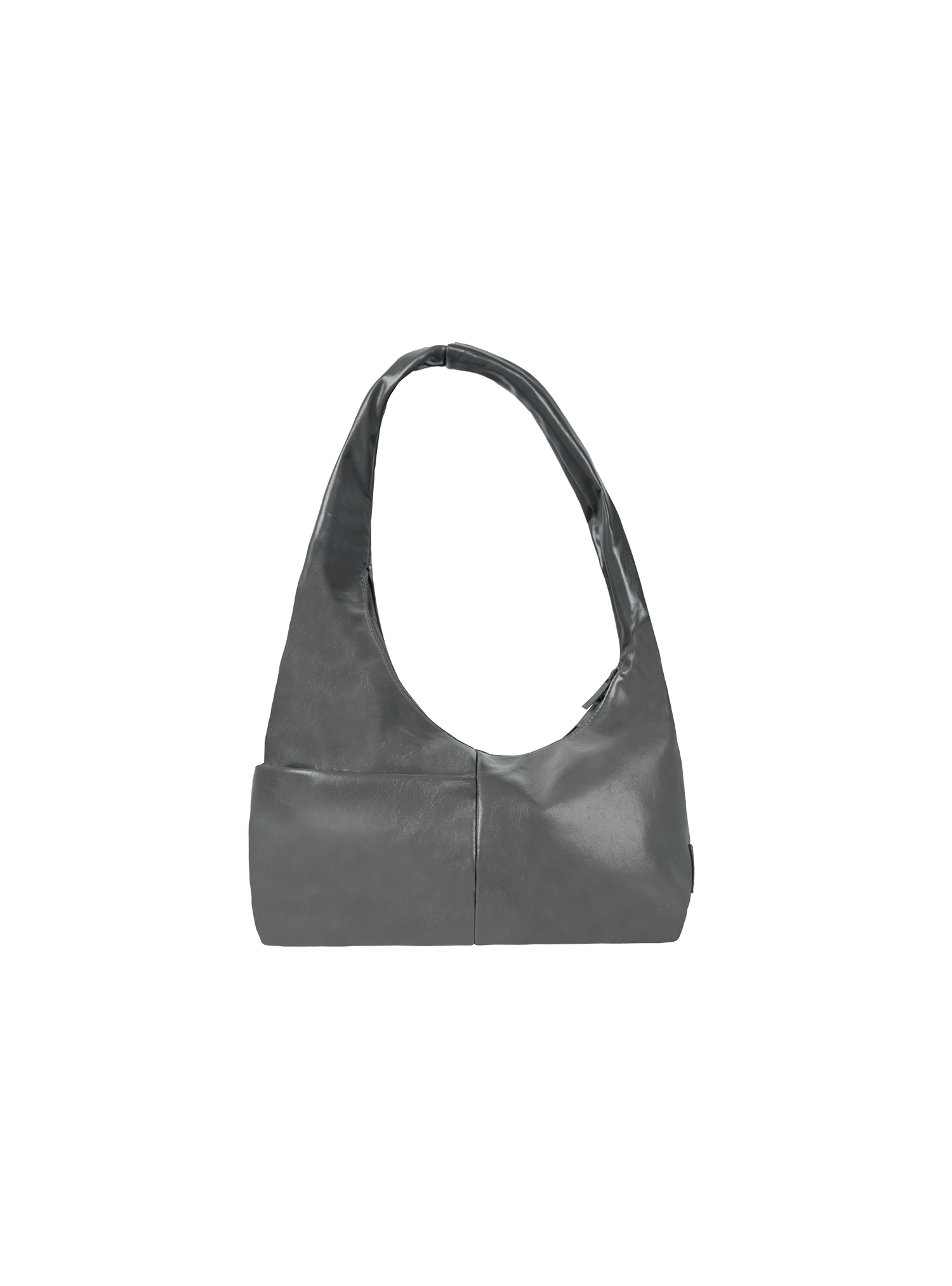 The Mini Arc slouchy hobo-style shoulder bag in deep grey vegan leather with exterior pockets