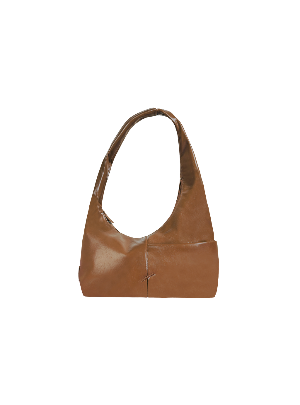 The Mini Arc slouchy hobo-style shoulder bag in warm brown vegan leather with exterior pockets