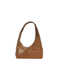 The Mini Arc slouchy hobo-style shoulder bag in warm brown vegan leather with exterior pockets