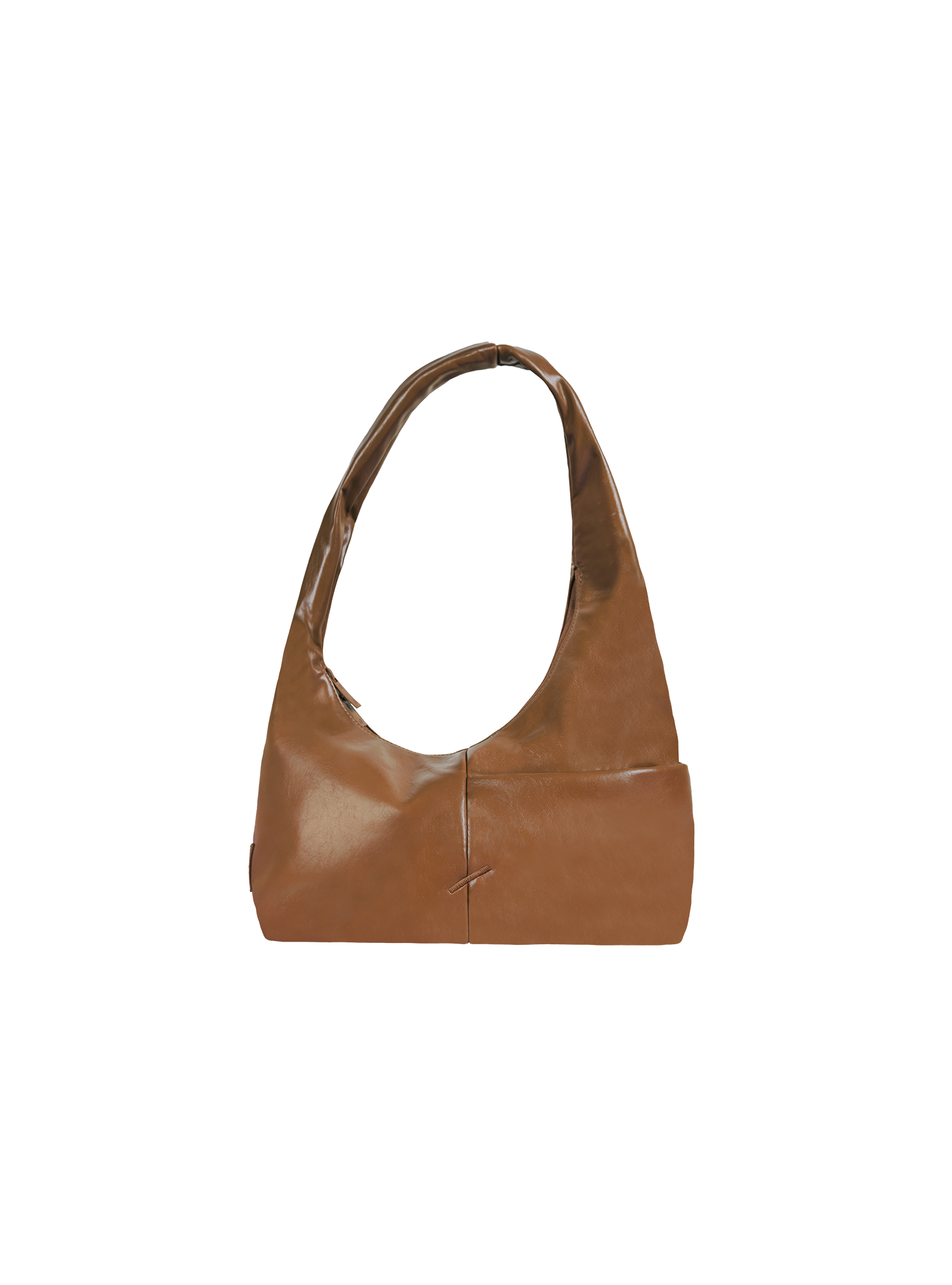 The Mini Arc slouchy hobo-style shoulder bag in warm brown vegan leather with exterior pockets