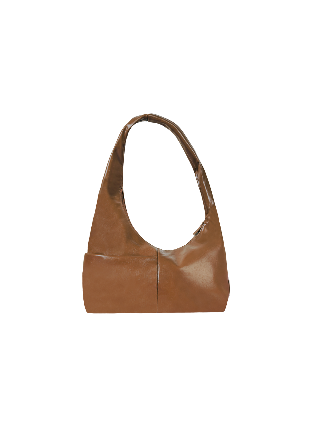 The Mini Arc slouchy hobo-style shoulder bag in warm brown vegan leather with exterior pockets