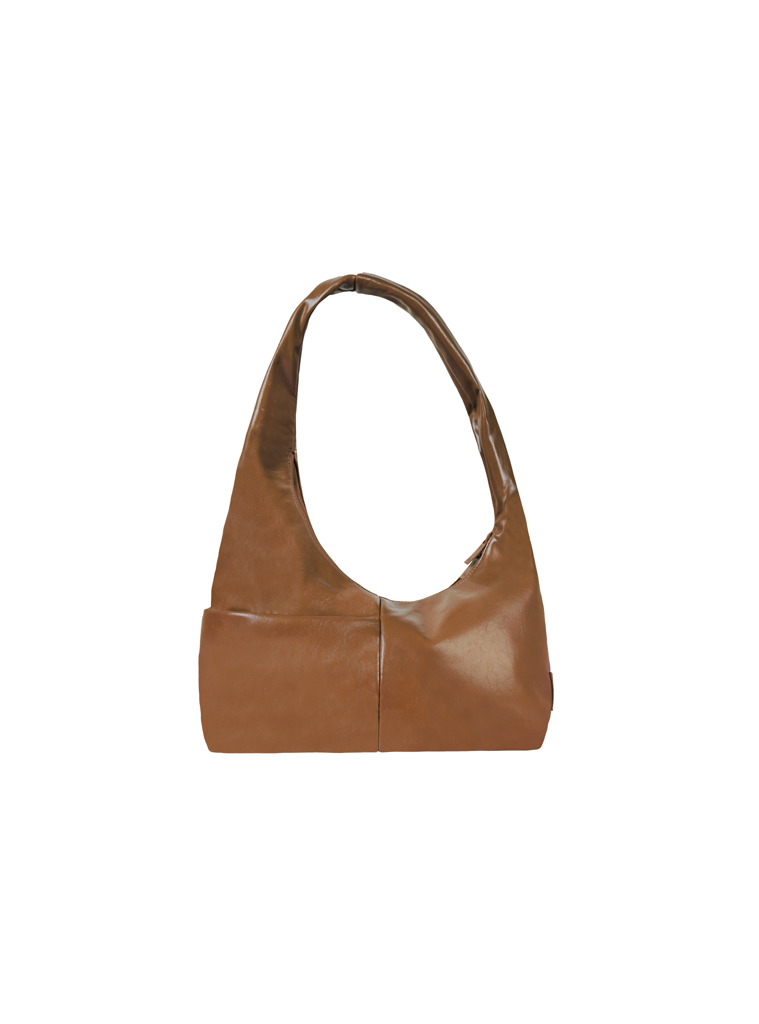 The Mini Arc slouchy hobo-style shoulder bag in warm brown vegan leather with exterior pockets