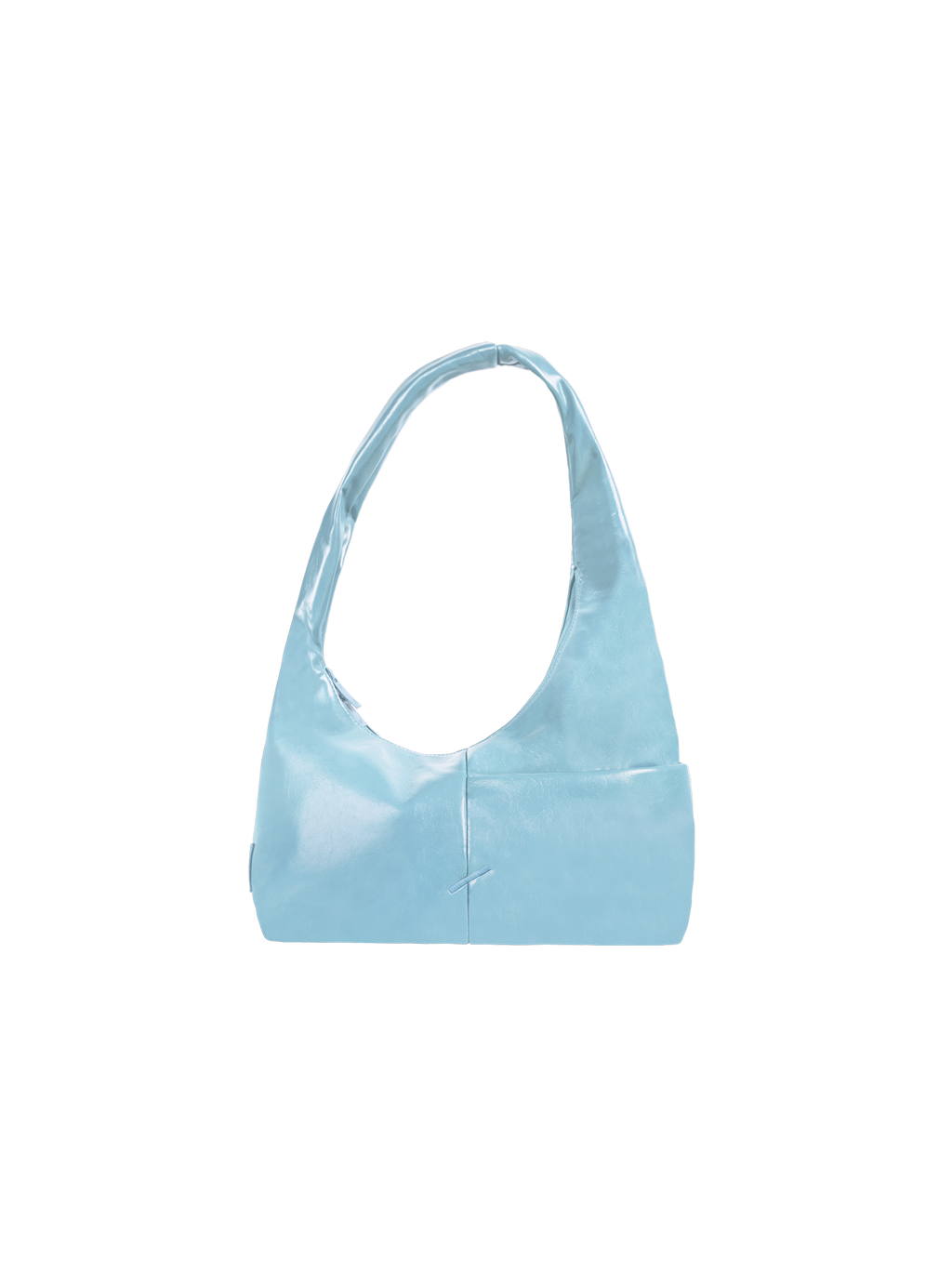 The Mini Arc slouchy hobo-style shoulder bag in pale blue vegan leather with exterior pockets