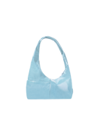 The Mini Arc slouchy hobo-style shoulder bag in pale blue vegan leather with exterior pockets