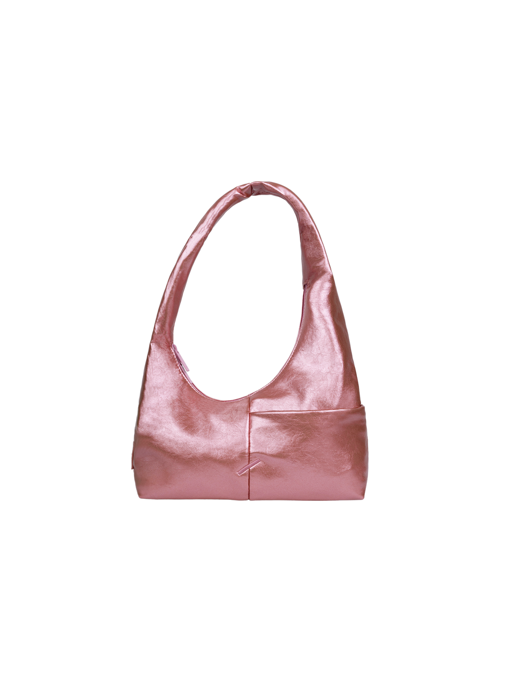 The Mini Arc slouchy hobo-style shoulder bag in metallic pink vegan leather with exterior pockets