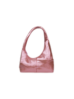 The Mini Arc slouchy hobo-style shoulder bag in metallic pink vegan leather with exterior pockets