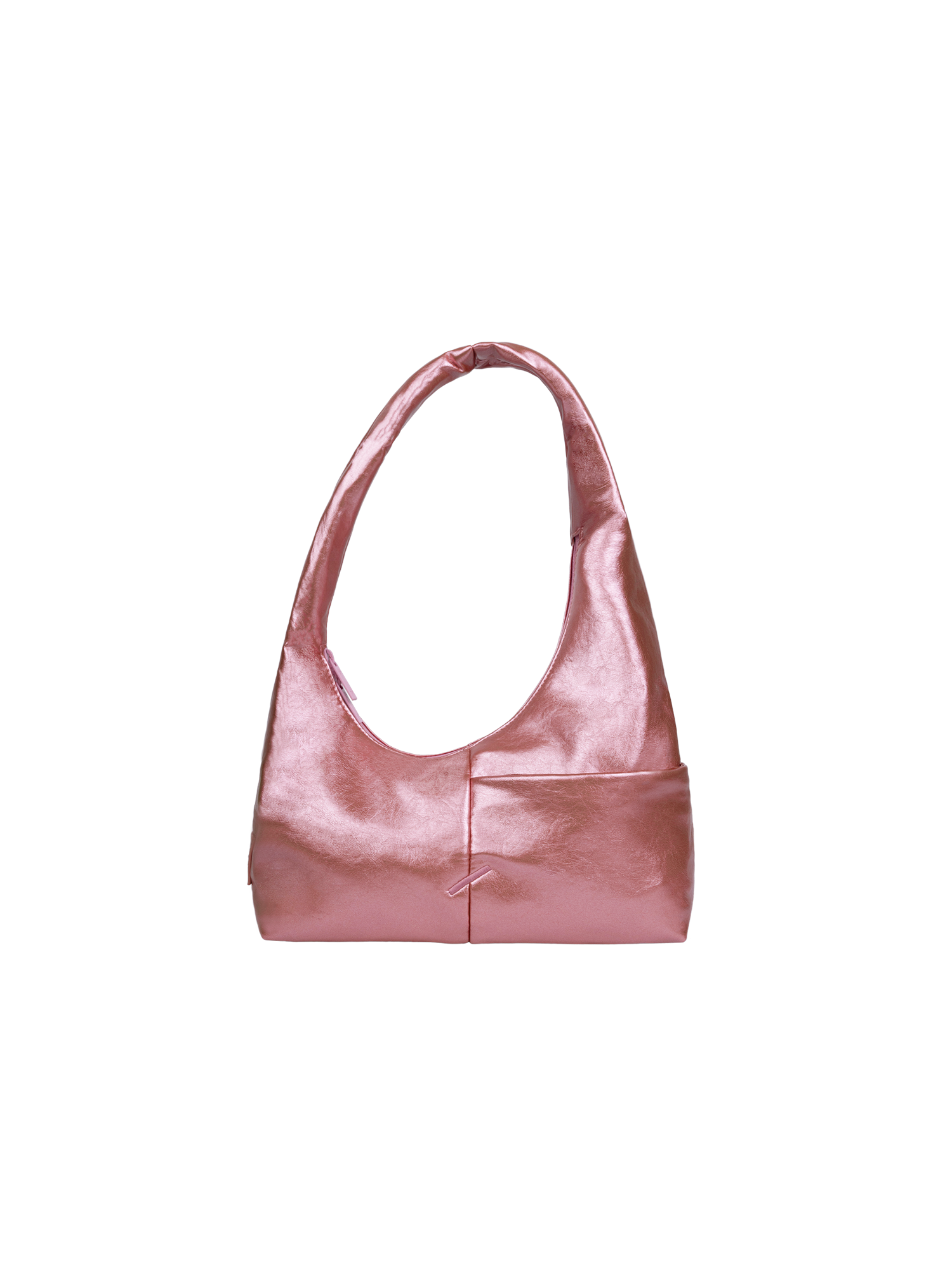 The Mini Arc slouchy hobo-style shoulder bag in metallic pink vegan leather with exterior pockets