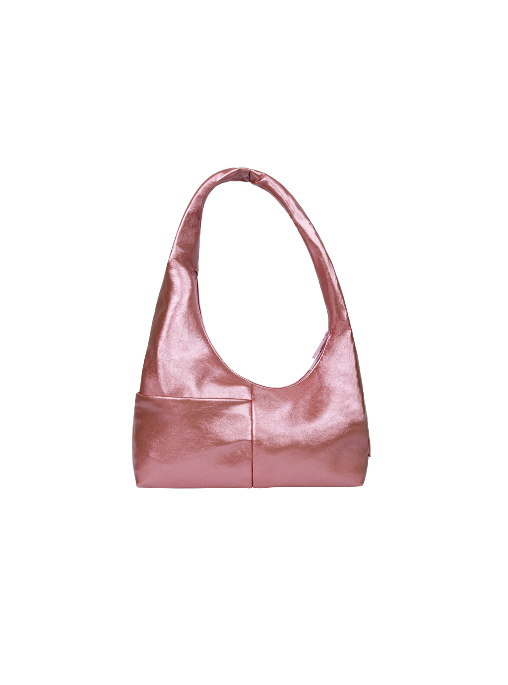 The Mini Arc slouchy hobo-style shoulder bag in metallic pink vegan leather with exterior pockets