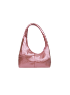 The Mini Arc slouchy hobo-style shoulder bag in metallic pink vegan leather with exterior pockets