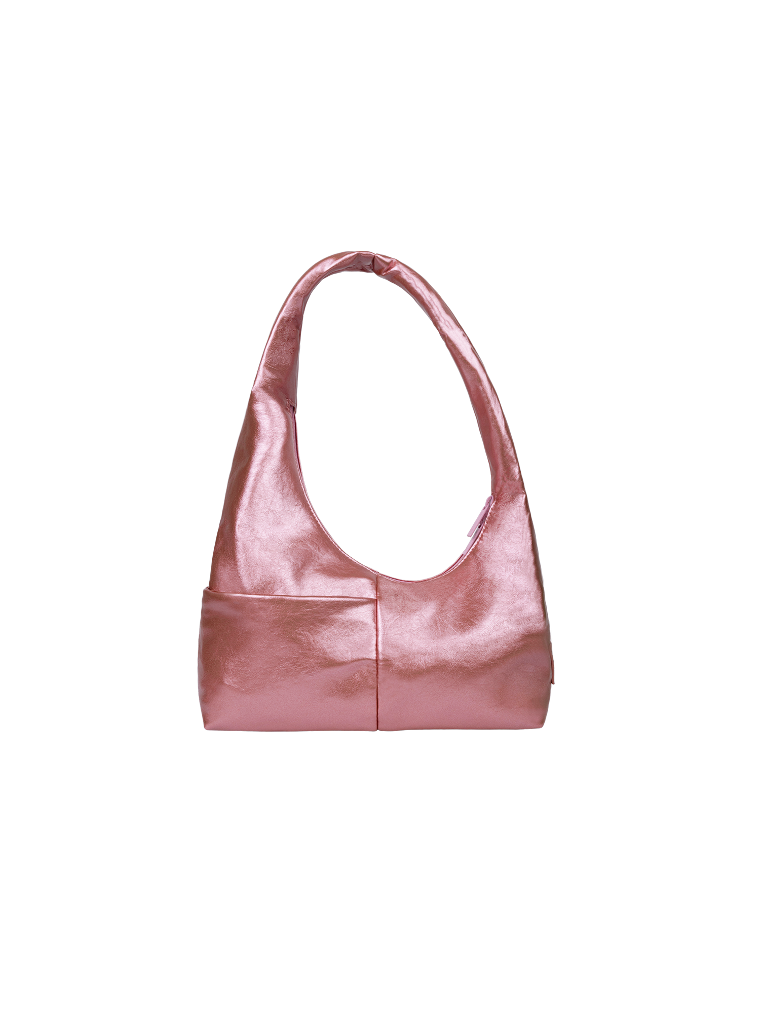 The Mini Arc slouchy hobo-style shoulder bag in metallic pink vegan leather with exterior pockets