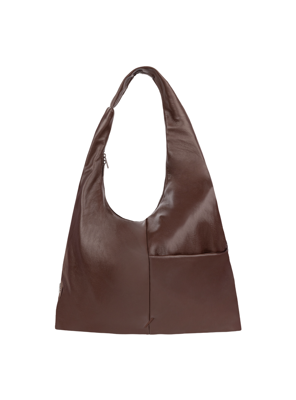 The Arc slouchy hobo-style bag in dark reddish brown matte vegan leather with adjustable shoulder strap