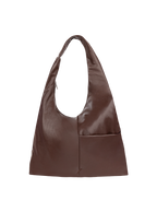 The Arc slouchy hobo-style bag in dark reddish brown matte vegan leather with adjustable shoulder strap